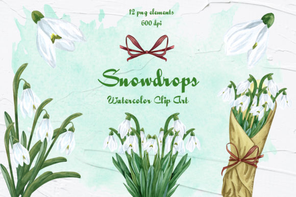 Download Snowdrops Watercolor Clip Art - Premium Bundle