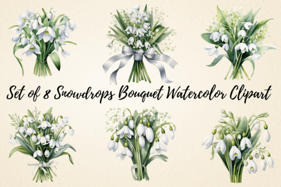 Download Snowdrops Bouquet Watercolor Clipart - Premium Bundle