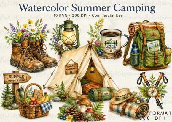 Download Watercolor Summer Camping Adventure PNG - Adventure Collection