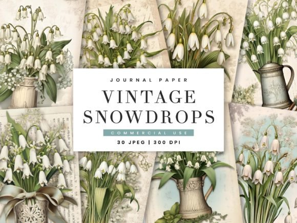 Download Vintage Snowdrops Decorative Paper Pack - Premium Resources